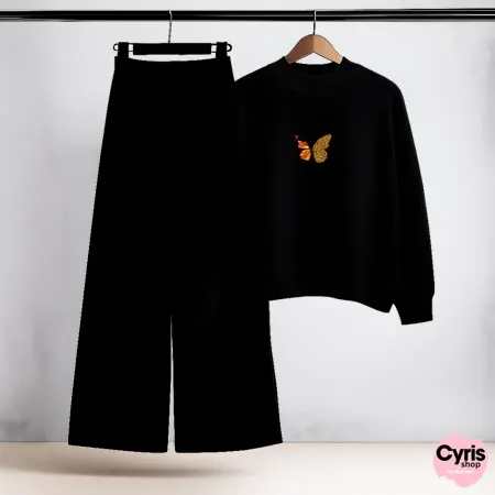Golden Butterfly Black Sweatshirt & Trouser Set