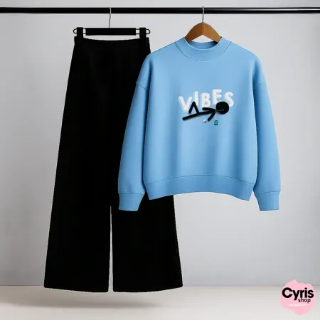 Good Vibes Sky Blue Sweatshirt & Trouser Set