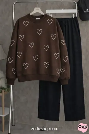 Heart Outline Fleece Sweatshirt – Brown