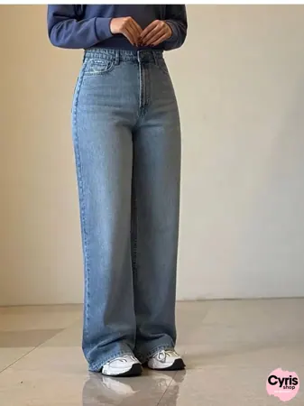 High-Waist Straight Fit Denim Pants – Classic Blue
