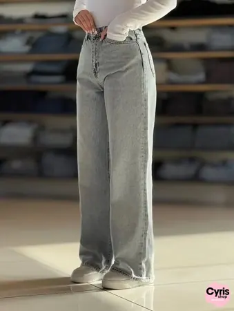 High-Waist Straight Fit Denim Pants – Washed Grey