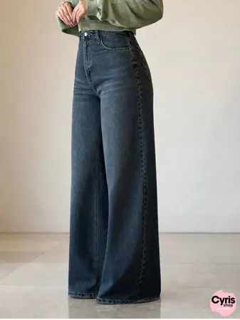 High-Waist Wide Leg Denim Pants – Dark Blue