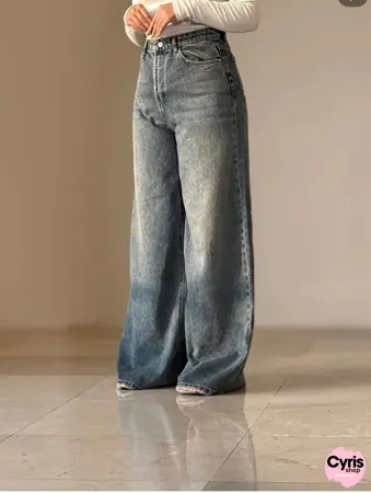 High-Waist Wide Leg Denim Pants – Vintage Grey Blue