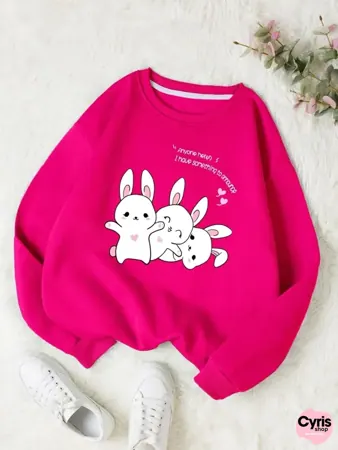Hot Pink Bunny Graphic Sweatshirt