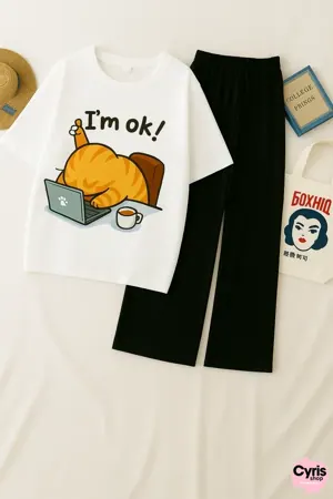 I'm OK Sleeping Cat Set- White