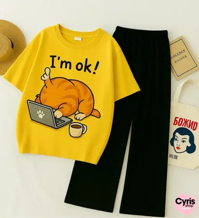 I'm OK Sleeping Cat Set- Yellow