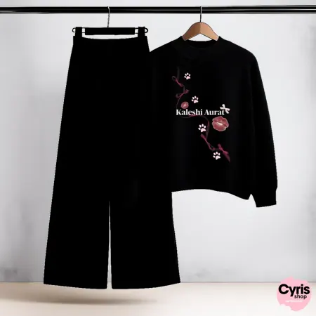 Kaleshi Aurat Black Sweatshirt & Trouser Combo