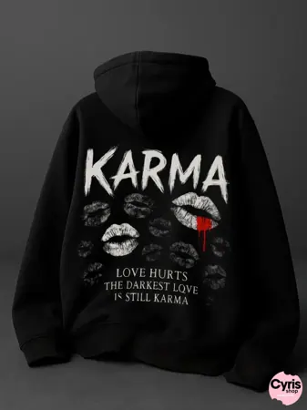 KARMA Graphic Black Hoodie – Streetwear Back Print Hoodie