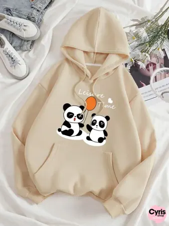 Leisure Time panda Hoodie – Beige