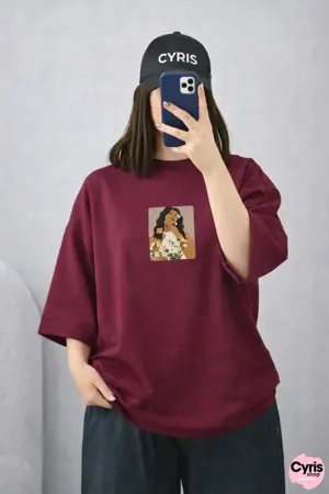 Maroon Drop Shoulder T-Shirt – Casual Loose Fit Graphic Tee