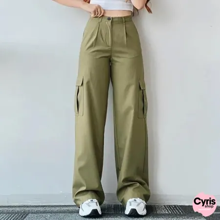 Military Green High Waist Cargo Jeans
