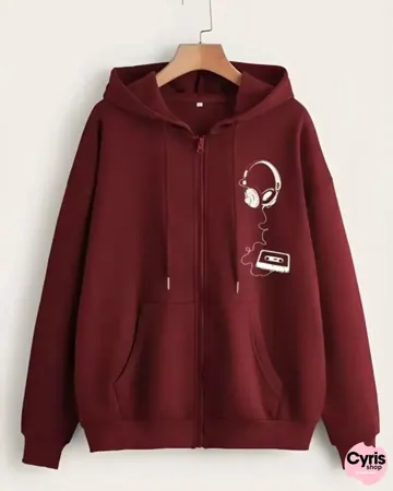 Minimal Patch Zipper Hoodie – Wine Red