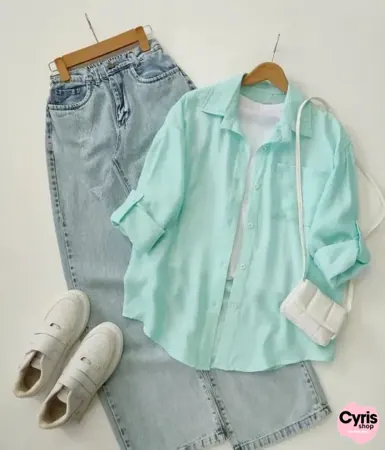Mint green Button-Down Shirt 3-piece combo