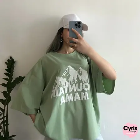 Mint Oversized Mountain Mama Graphic T-Shirt