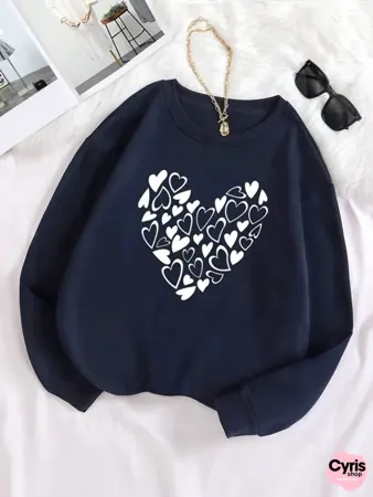 Navy Blue Heart Outline mini hearts Graphic Sweatshirt