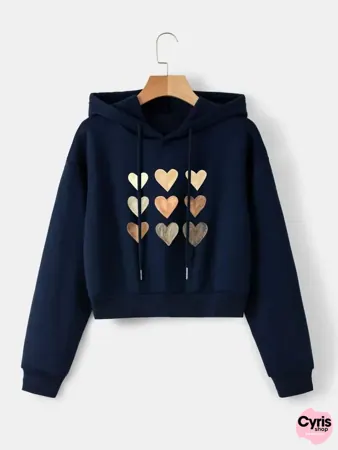 Navy Blue Hoodie with Gold Heart Prints