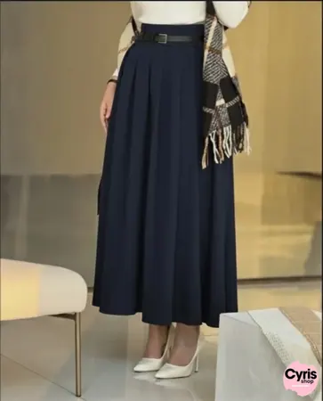 Navy blue pleated premium skirt