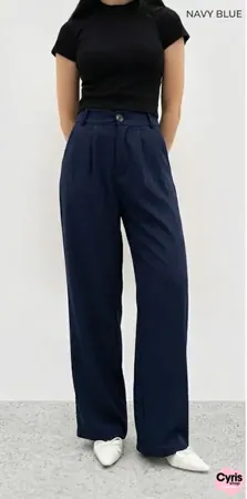 Navy Blue Wide-Leg Formal Pants – Smart Tailored Fit