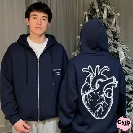 Navy Couple Anatomical Heart Hoodie