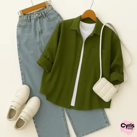 Olive oil green Button-Down Shirt 3-piece combo