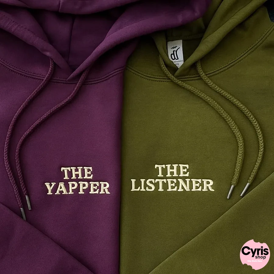 Olive & Purple Hoodie Set – The Yapper / The Listener Embroidered Pair