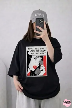 Oversized Drop Shoulder Graphic T-Shirt – Black Pop Art Face Print