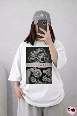 Oversized Drop Shoulder Graphic T-Shirt – White Aesthetic Face Print