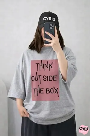 Oversized Drop Shoulder Graphic T-Shirt – Grey “Think Outside The Box” Print