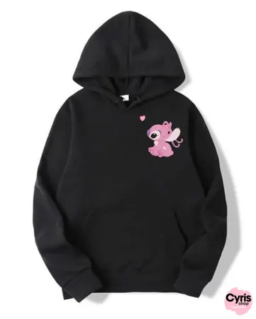 Pink Angel Stitch Hoodie – Cute Black Pullover