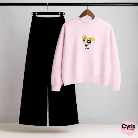Powerpuff Vibe Pink Sweatshirt & Trouser Combo
