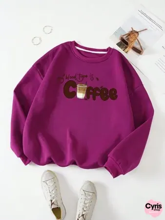 Purple Coffee Lover Graphic Sweatshirt