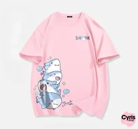 SHARK STACK Tee – Kawaii Ocean Vibes on pink