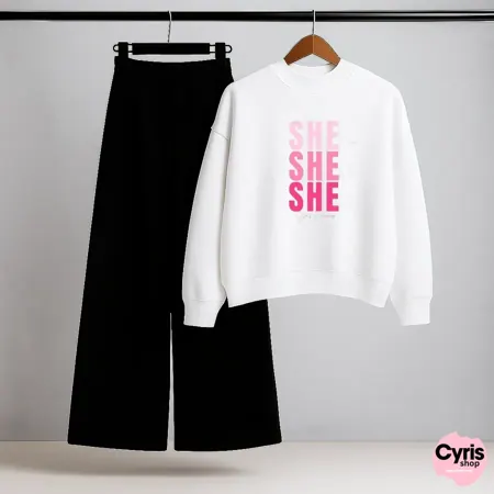 SHE SHE White Sweatshirt & Trouser Set