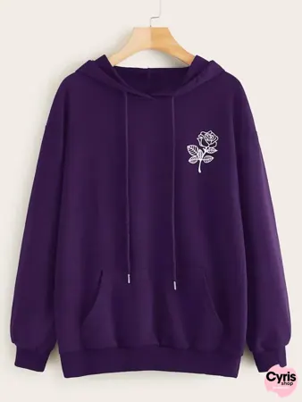 Single Rose Hoodie – Deep Purple