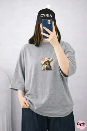 Grey Drop Shoulder T-Shirt – Minimal Graphic Oversized Tee