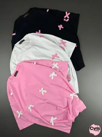 Sweet Bows Cotton Tees – Pink, Black & white
