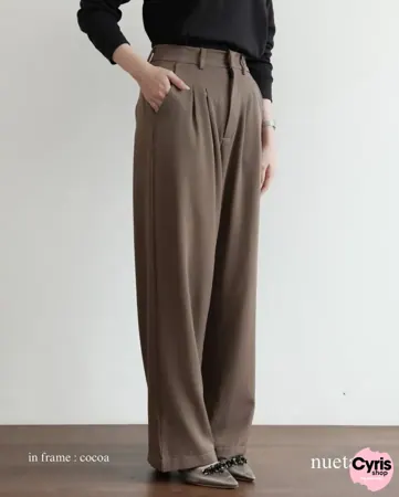 Taupe High-Waist Wide-Leg Pants – Minimal Workwear Style