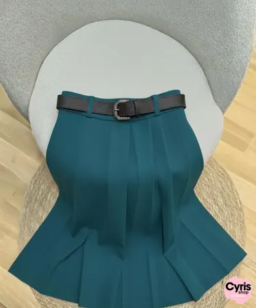 Teal Blue High-Waist Pleated Skirt