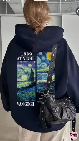 Van Gogh Art Print Hoodie – Navy Blue