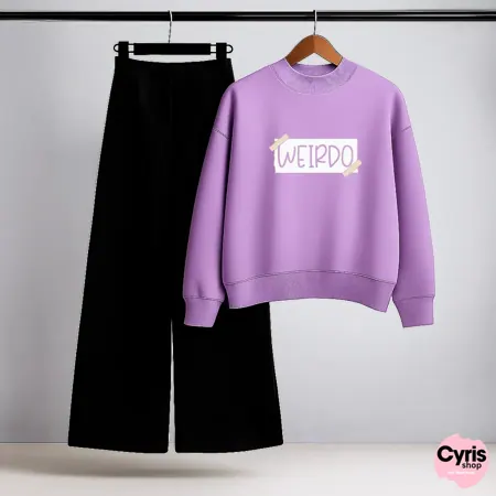 Weirdo Text Lilac Sweatshirt & Trouser Combo