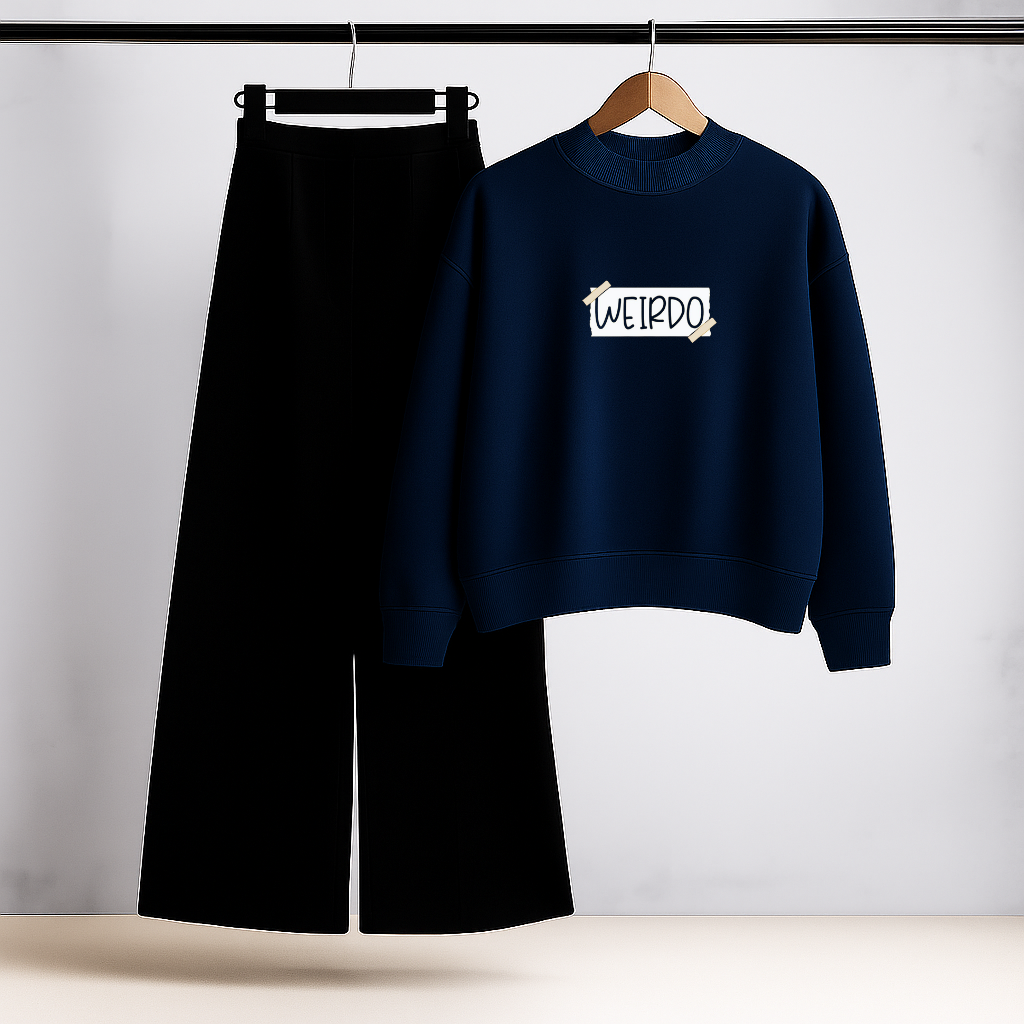 Weirdo Text Navy Sweatshirt & Trouser Set