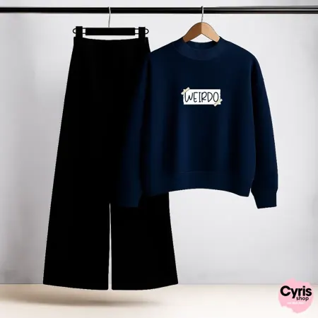 Weirdo Text Navy Sweatshirt & Trouser Set