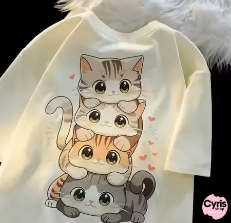 White- Animated Cats Tee