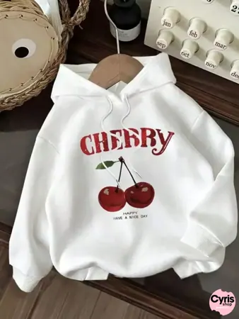 White Cherry Print Hoodie