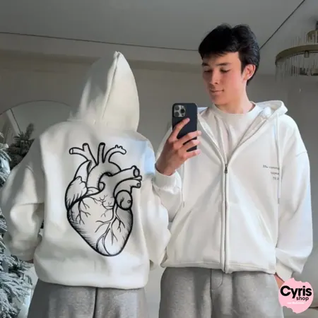 White Couple Anatomical Heart Hoodie