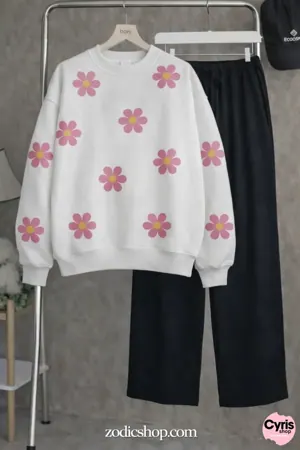 White Daisy Sweatshirt & Trouser Combo