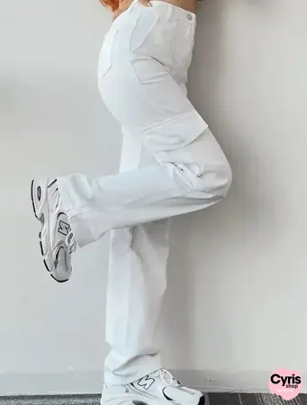 White High Waist Cargo Jeans — view 2