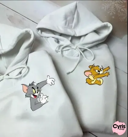 White Hoodie – Tom & Jerry Cartoon Embroidery Design