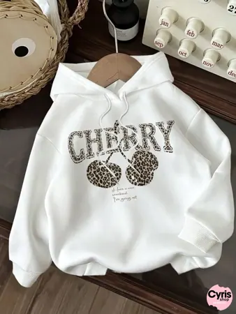 White Leopard Cherry Print Hoodie