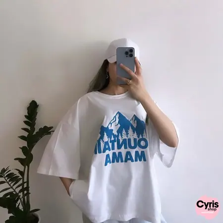 White Oversized Mountain Mama Graphic T-Shirt